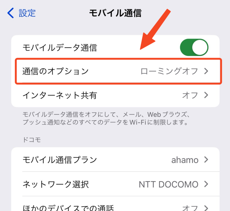 通信のオプション