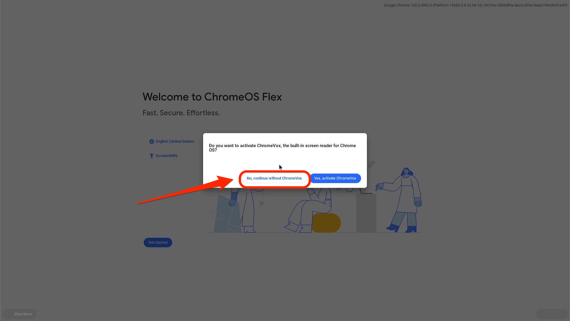 Do you want to activate ChromeVox, the built-in screen reader for ChromeOS?