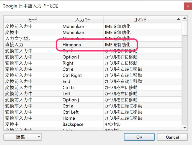 Google日本語入力 キー設定