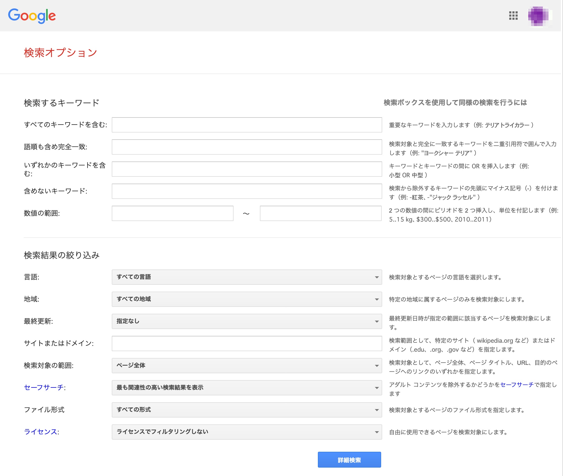 検索オプション