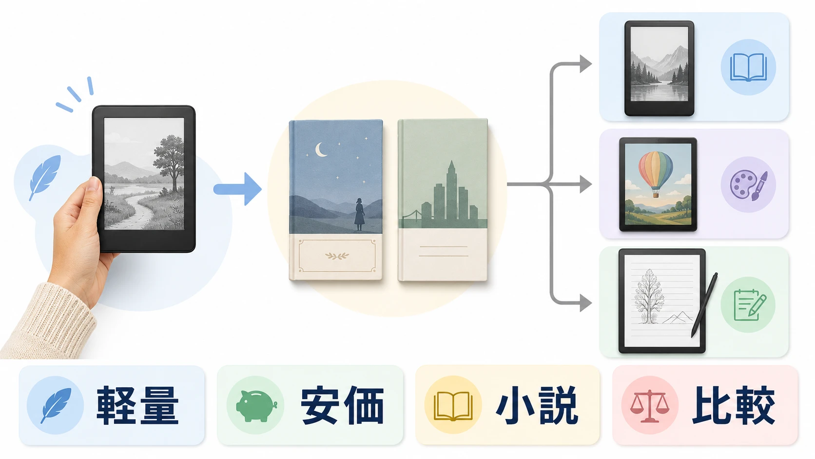 Kindle 6インチの使い道が分かる説明図