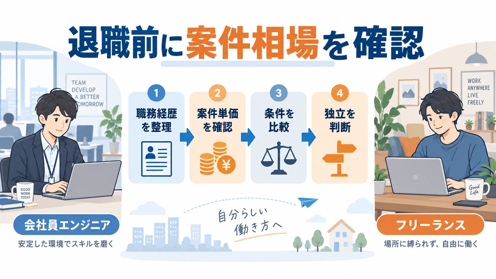 会社員エンジニアが退職前にフリーランス案件単価を確認する流れ