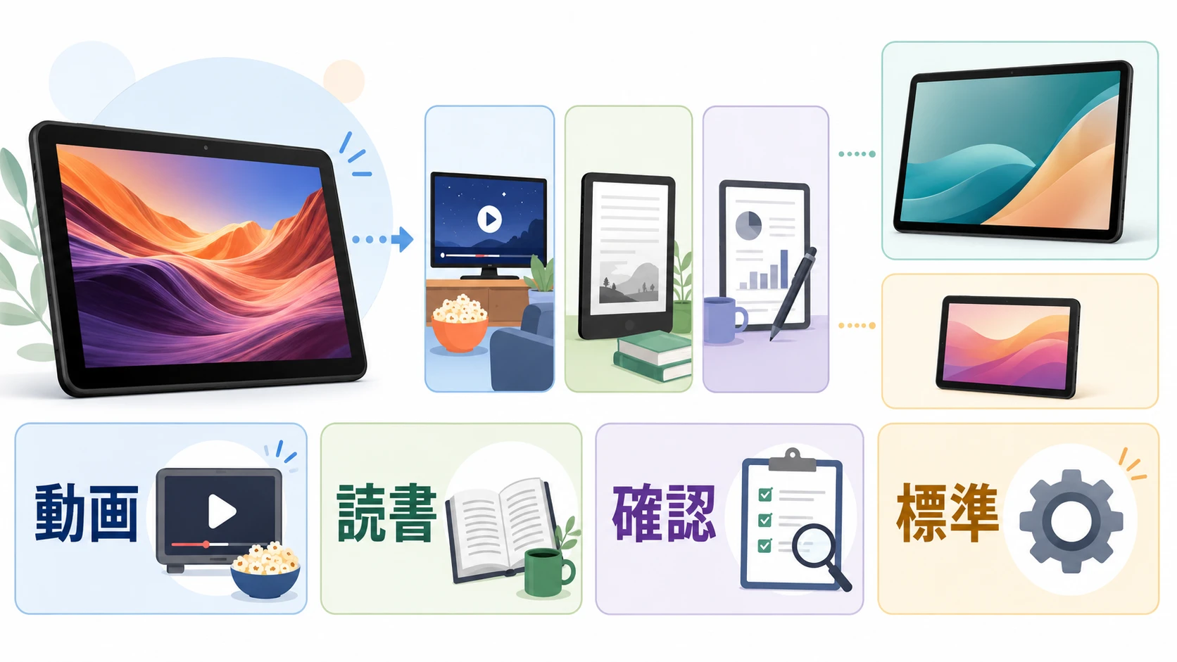Fire HD 10で動画、Kindle、Office確認を使うイメージ画像