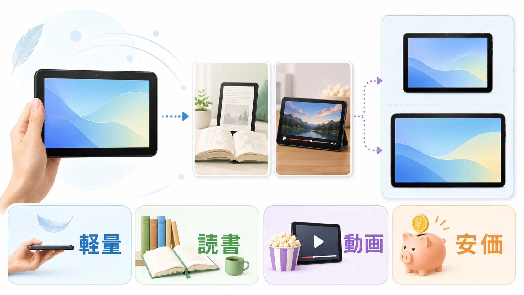 Fire HD 8を片手で持ち、Kindleと動画を楽しむアイキャッチ