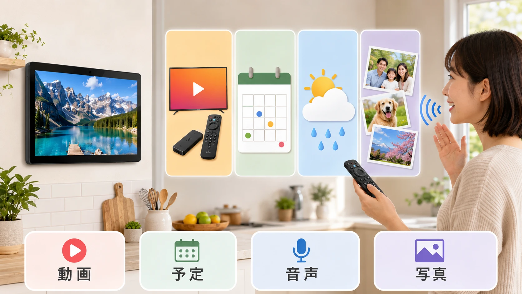 Echo Show 15で動画、予定、音声操作を使う図