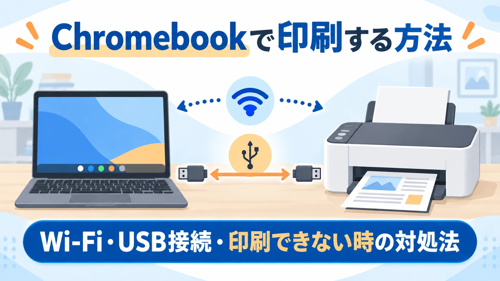 Chromebookのプリンター設定と印刷できない時の対処法を解説するアイキャッチ