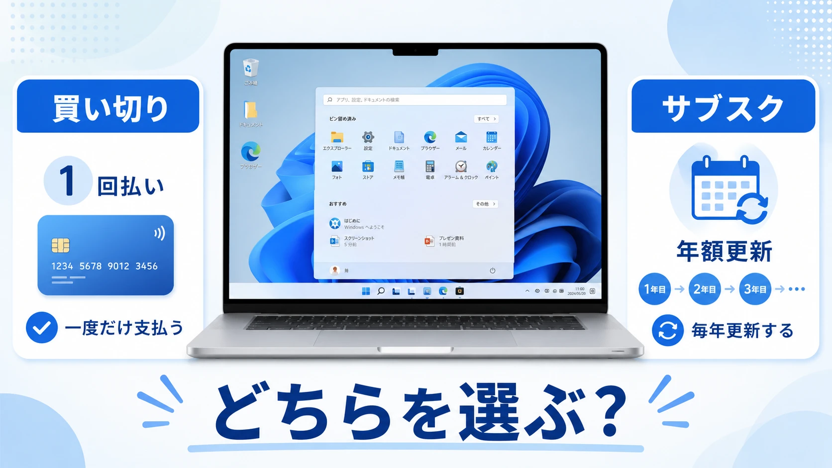Parallels Desktop 26の買い切り版とサブスク版を比較するイラスト