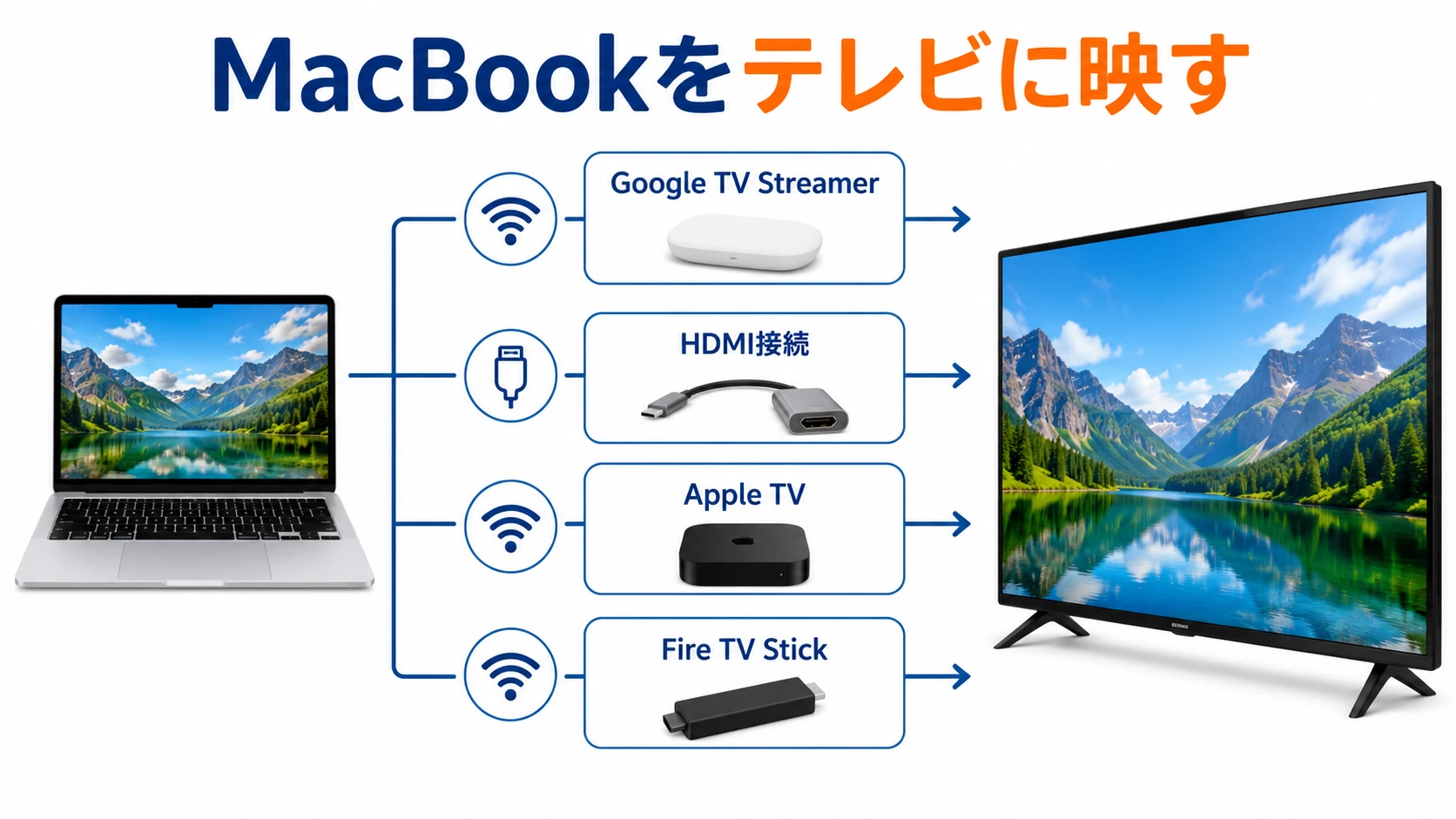 MacBookをテレビにミラーリングする方法の比較