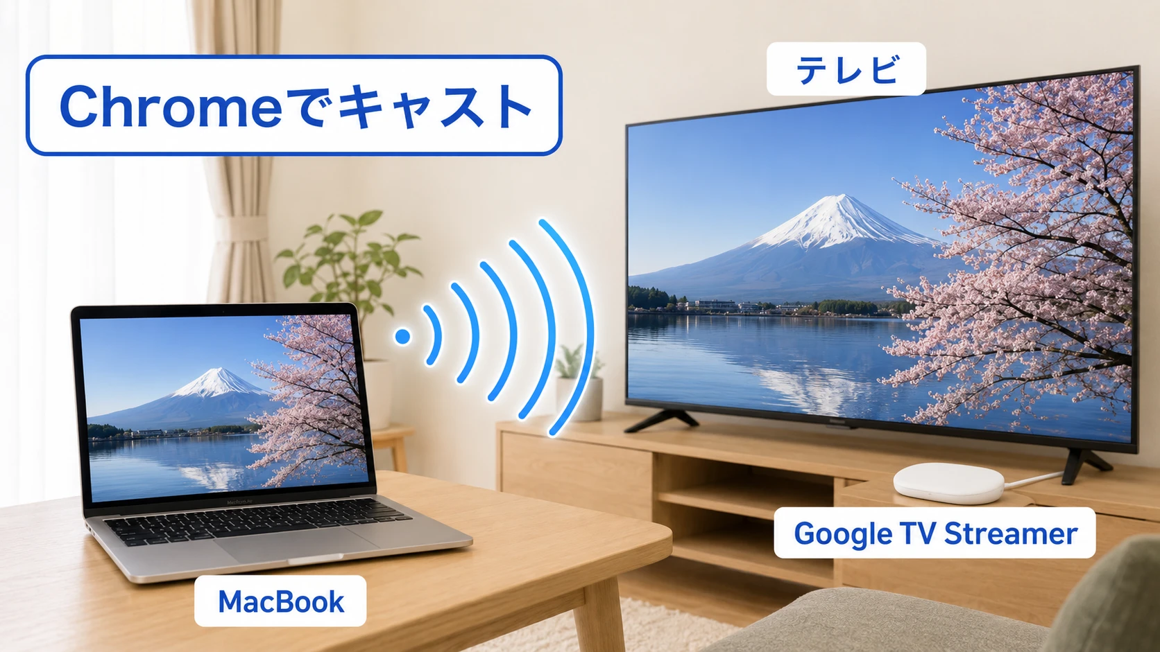 Google TV StreamerでMacBookをテレビにミラーリングする手順