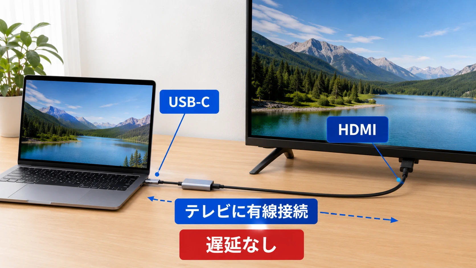 MacBookをUSB-C HDMI変換アダプタでテレビに接続する方法