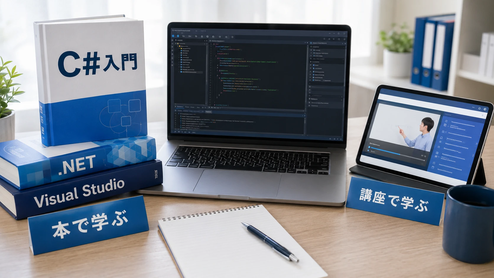 Visual StudioとC#を本や講座で学ぶイメージ