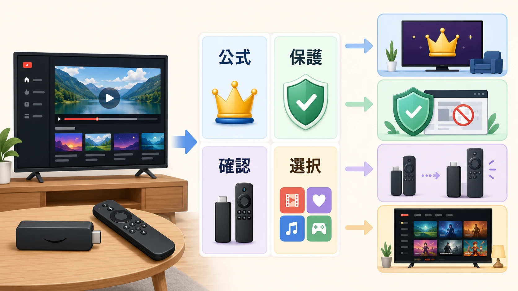 Fire TV StickでYouTube広告対策を比較する説明図