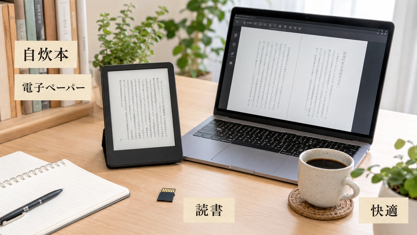 Android電子ペーパー端末で自炊本を読むイメージ