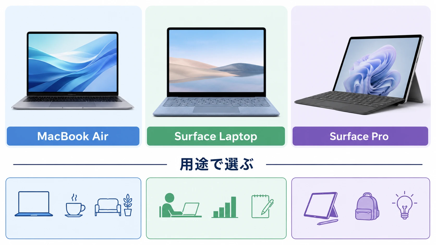 SurfaceとMacBookで迷う人向けの比較図
