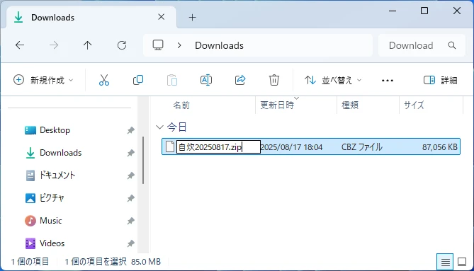 拡張子をZIPに変更