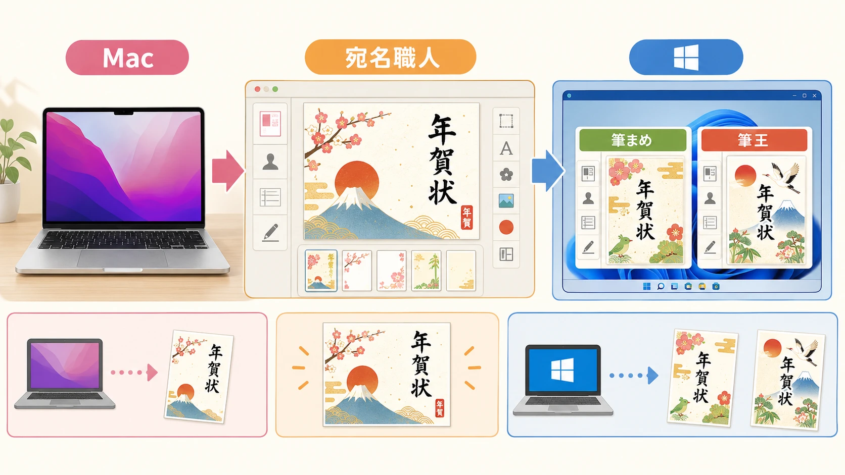 MacBookで年賀状ソフトを選ぶMacユーザーの説明図