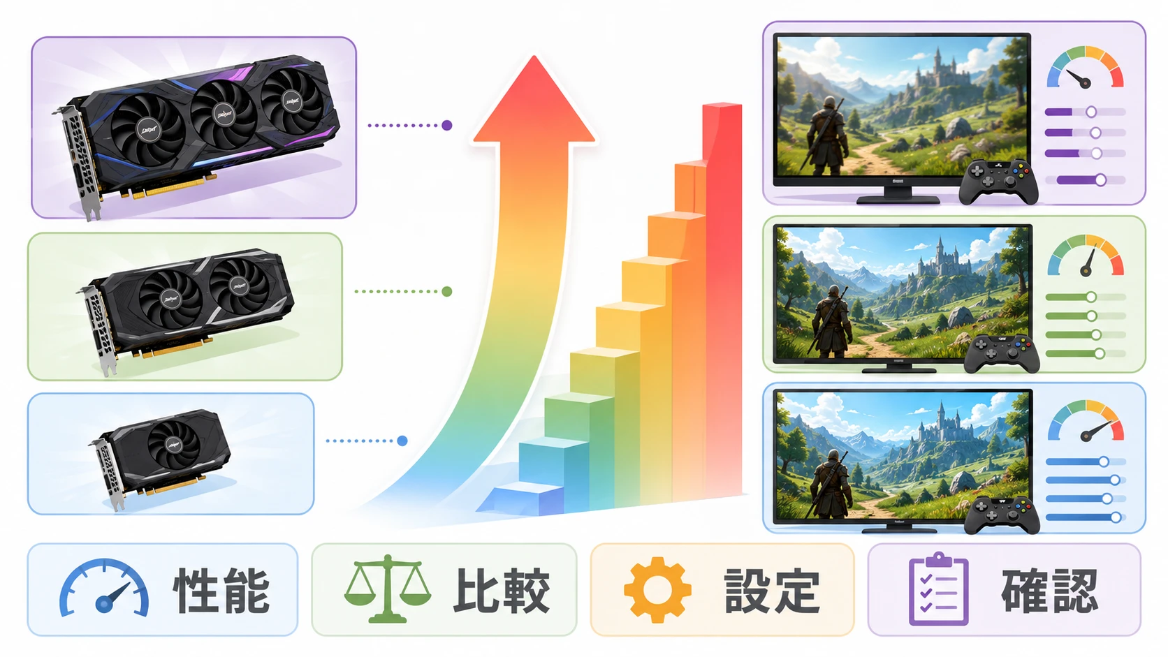 GPU性能順とゲーム設定の関係を示す図