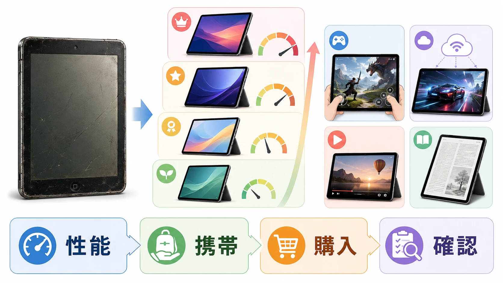 ゲーミングタブレット性能順と買い替え目安の説明図