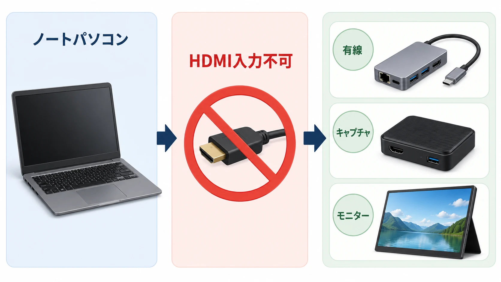 ノートパソコンをモニター代わりに使う方法の比較図