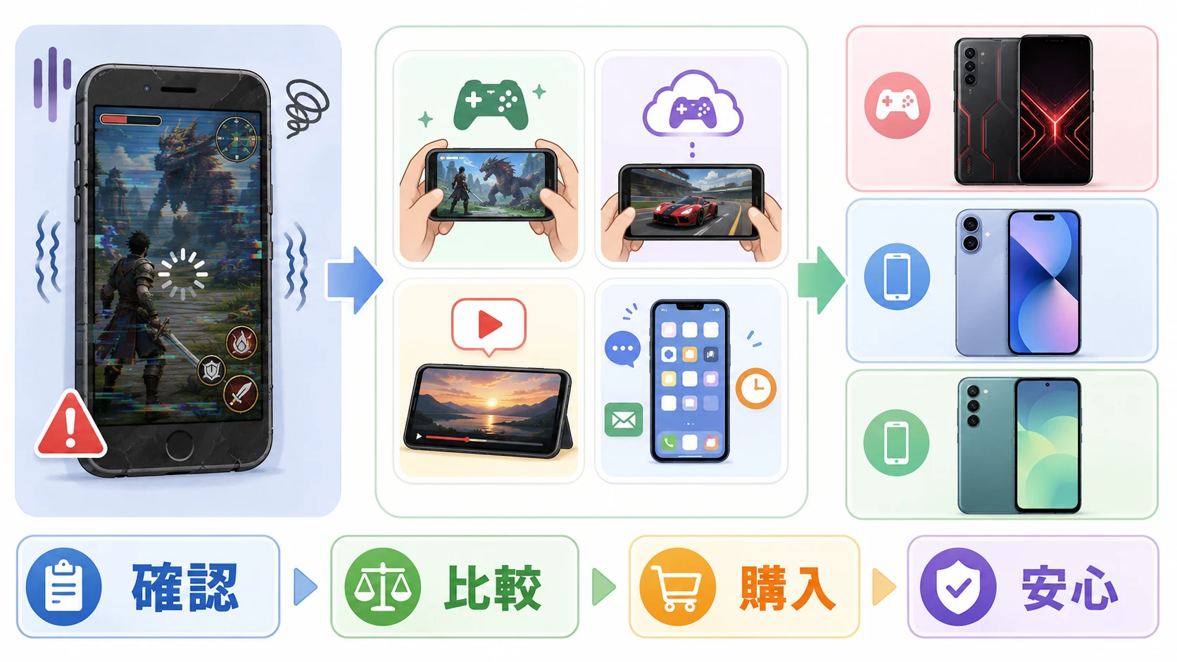 ゲーミングスマホの用途別選び方の説明図