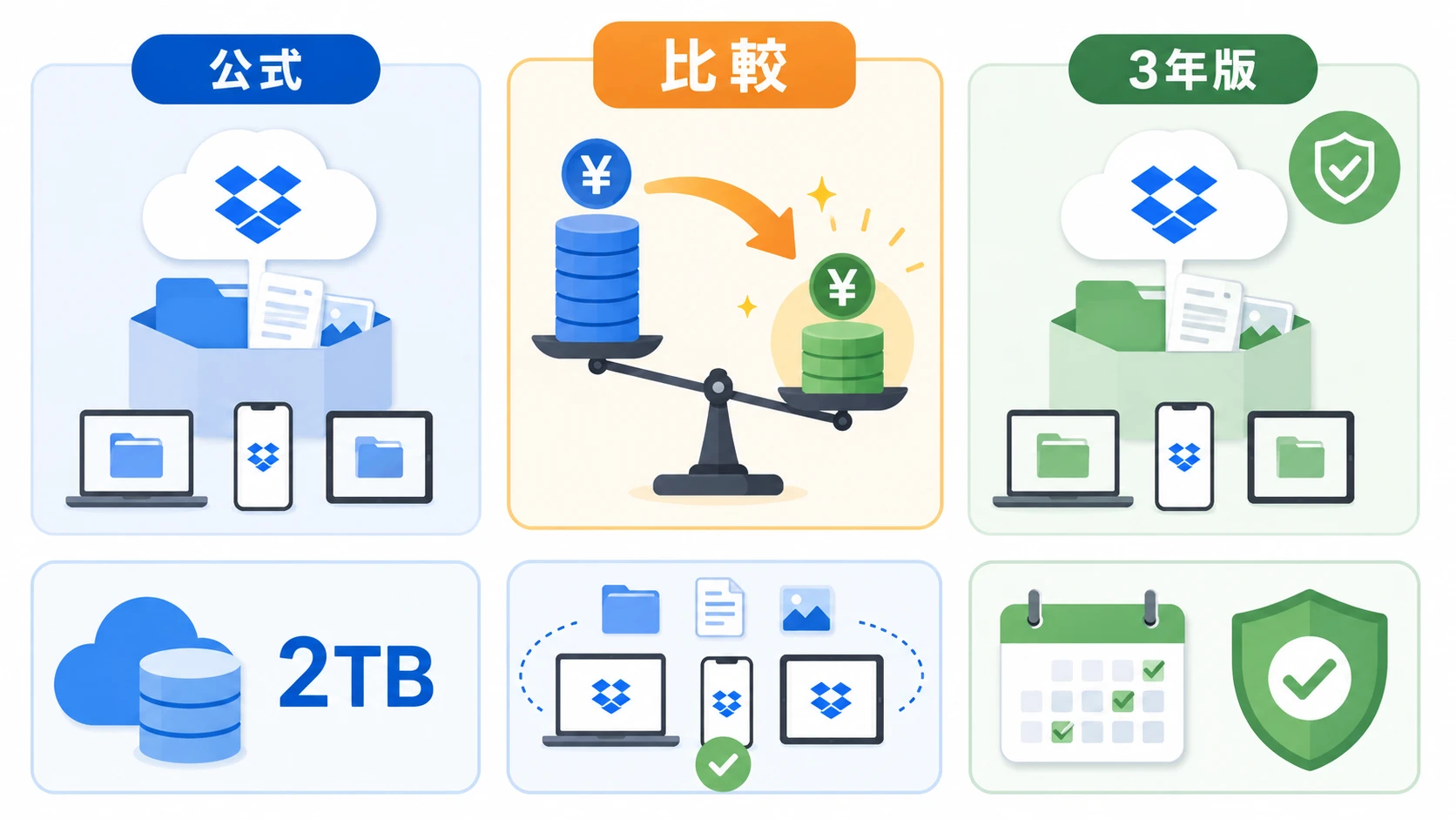 Dropbox Plus 3年版の価格比較図