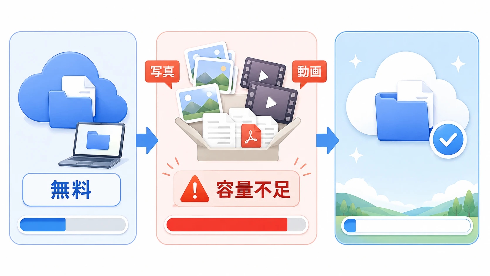 Dropbox無料版と容量不足の関係が分かる比較図