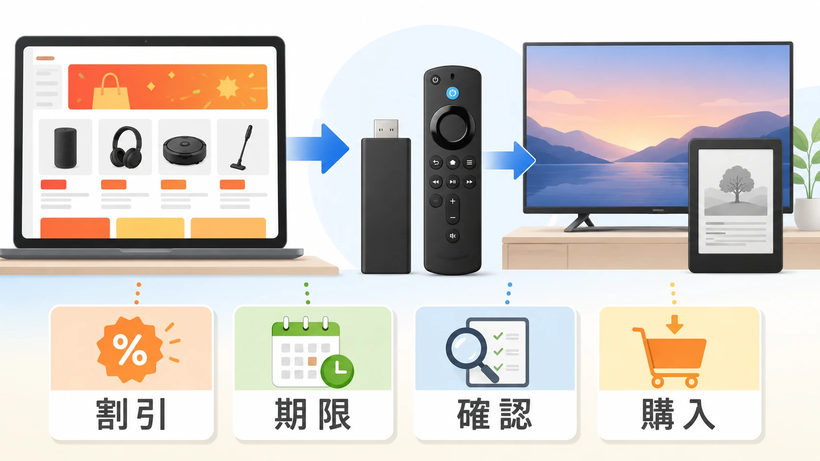 AmazonタイムセールとFire TV Stickの選び方が分かる説明図