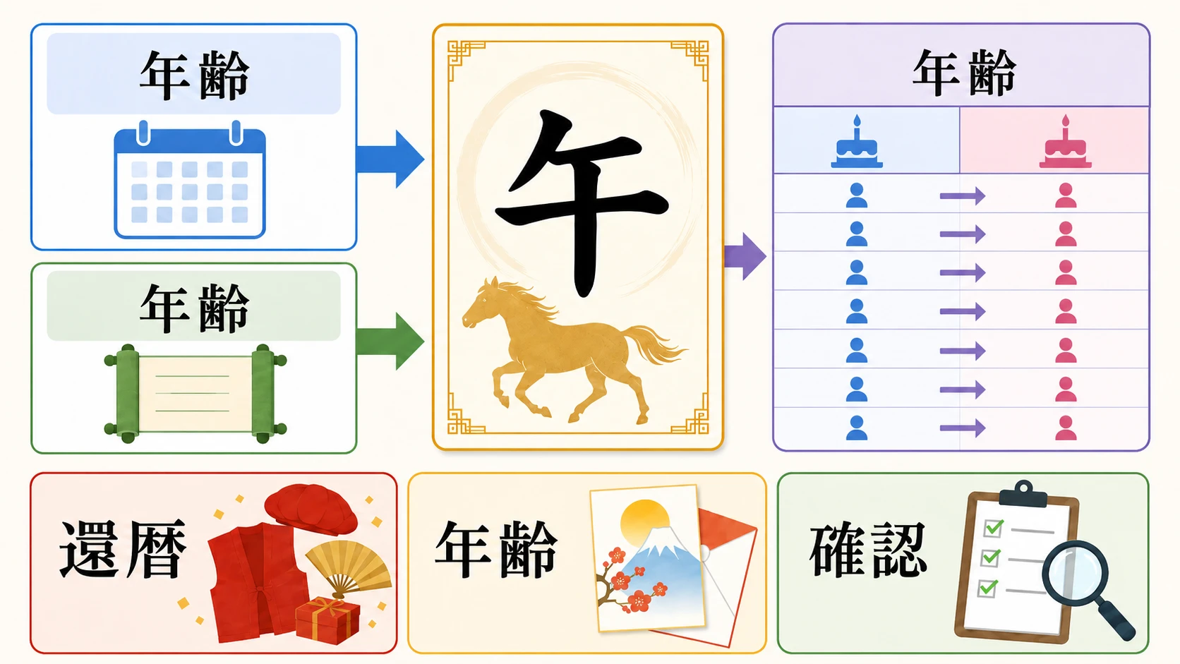 午年生まれの年齢早見表。2026年版