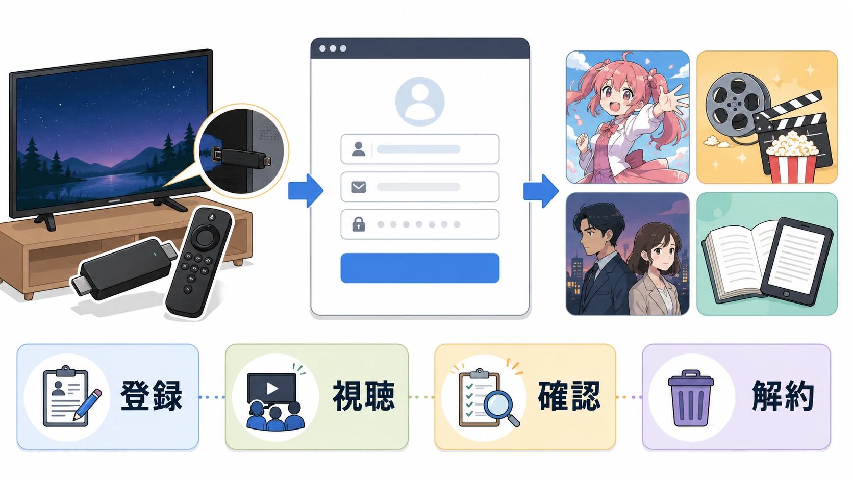DMM TVをFire TV Stickで試す流れ。DMMプレミアム初回無料体験の始め方