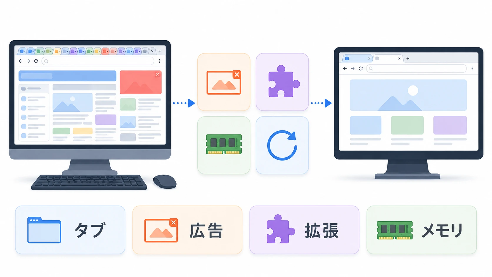 軽いブラウザにする設定の説明図