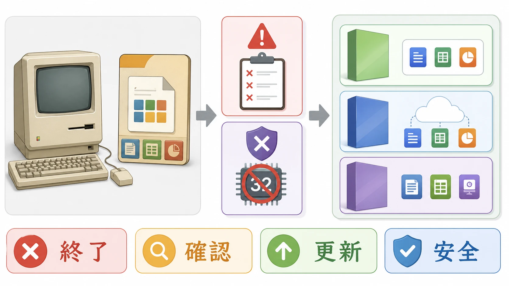 Office for Mac 2011を使い続けるリスクと乗り換え先の説明図