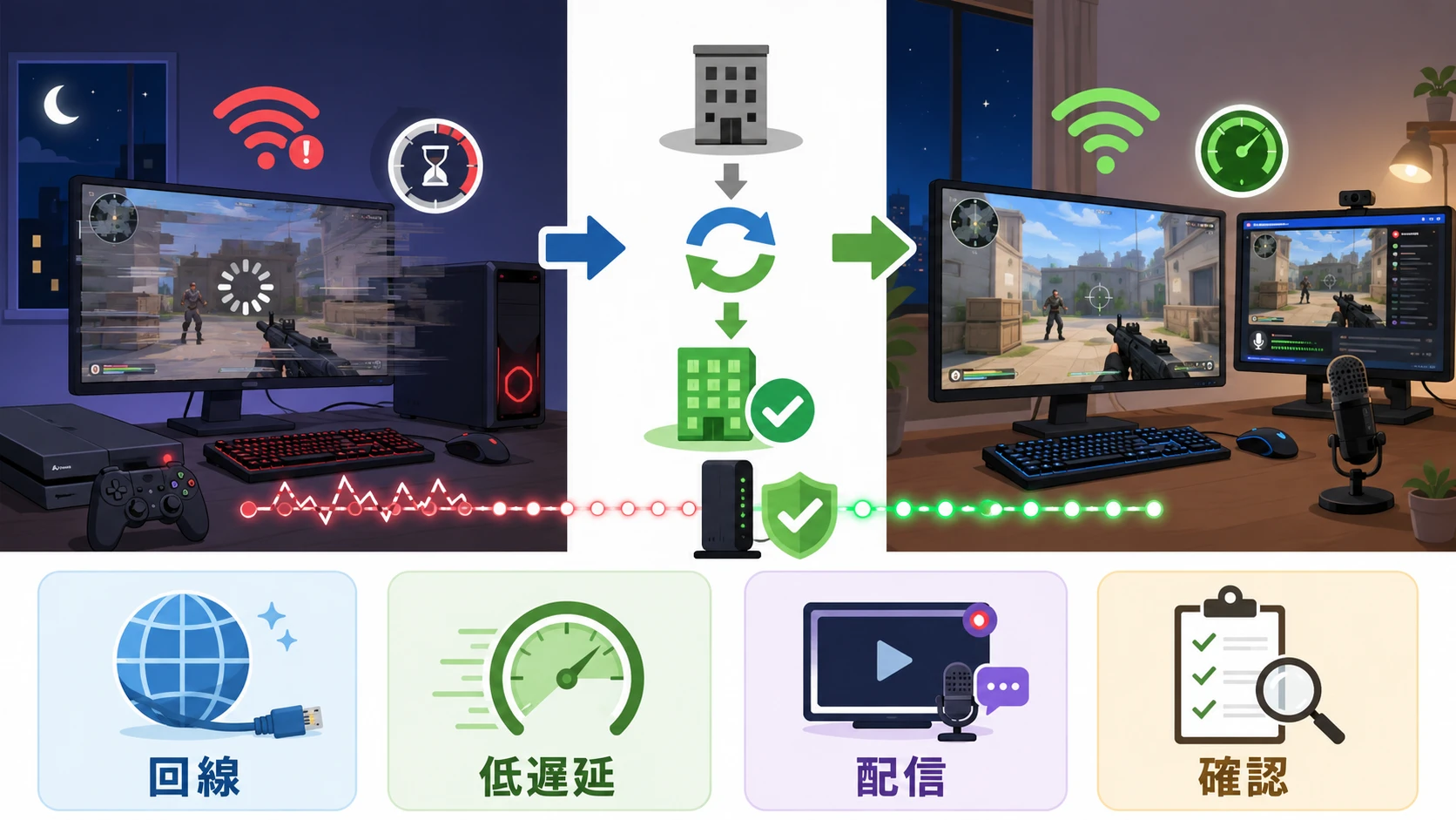 Gaming+でオンラインゲームのラグを減らすためのプロバイダ乗り換え図解
