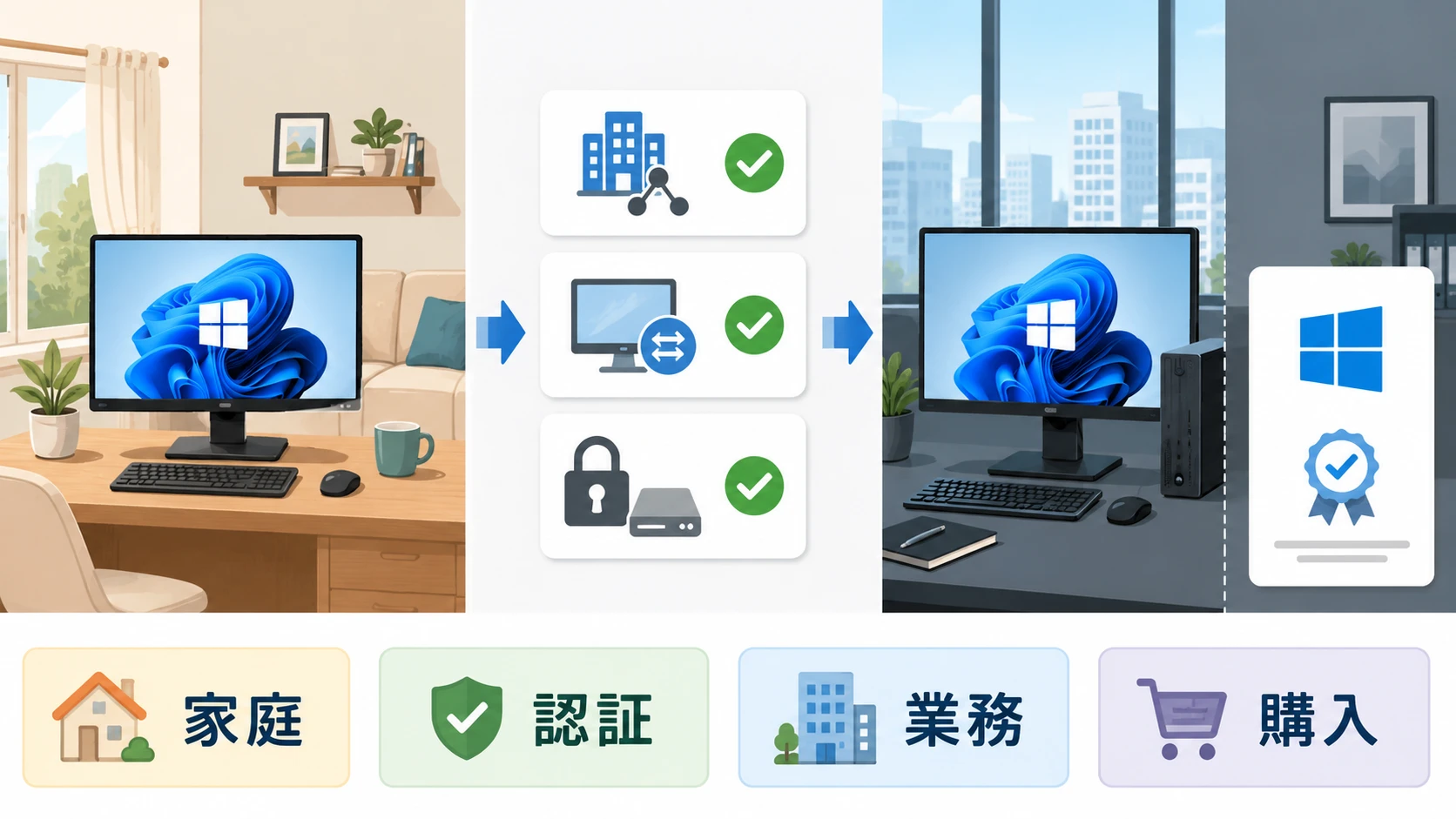 Windows 11 HomeとProの違いを示す説明図