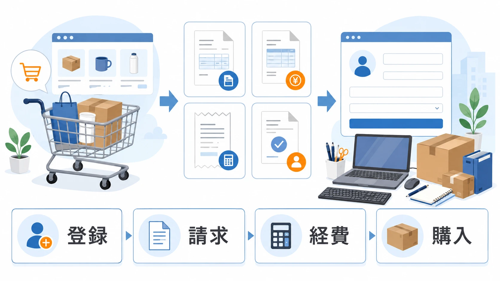 Amazonビジネスの新規登録と経費管理が分かる説明図
