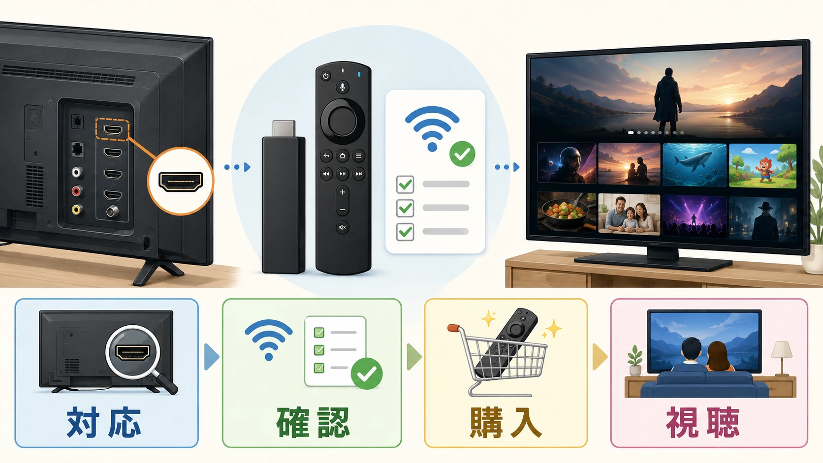Fire TV Stickはどんなテレビでも使えるかを説明した図解