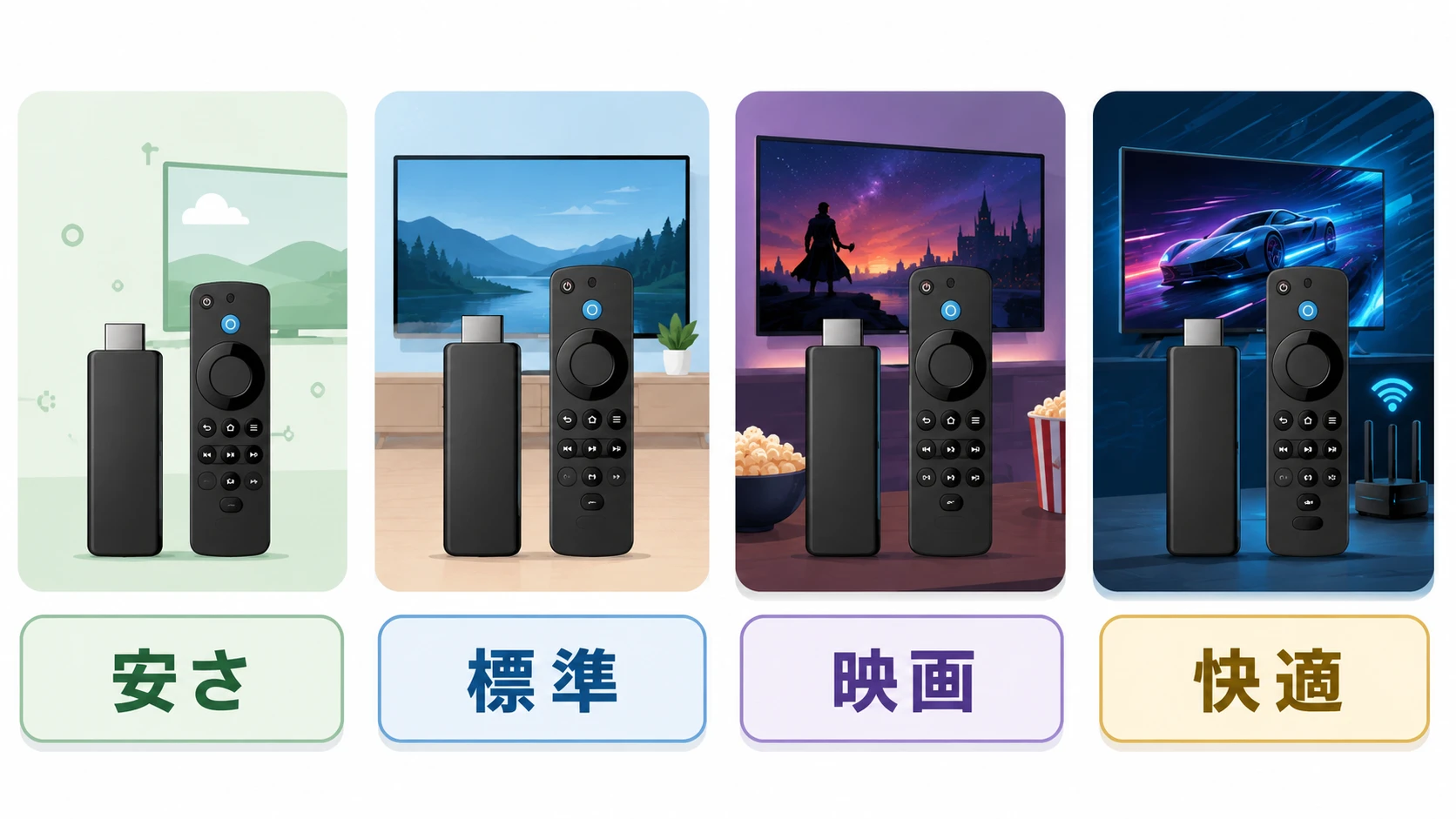 Fire TV Stickの音声操作に向いているモデルを比較する説明図