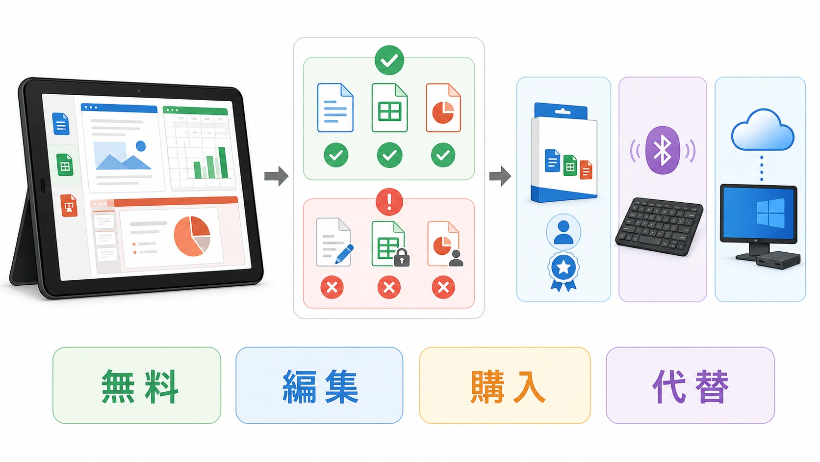 FireタブレットでExcelとWordを使う方法の比較図