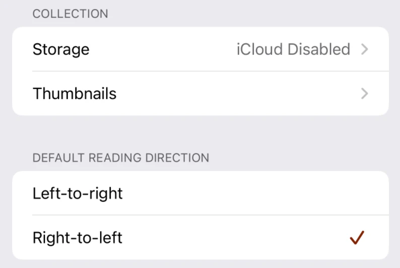COLLECTION / DEFAULT READING DIRECTION