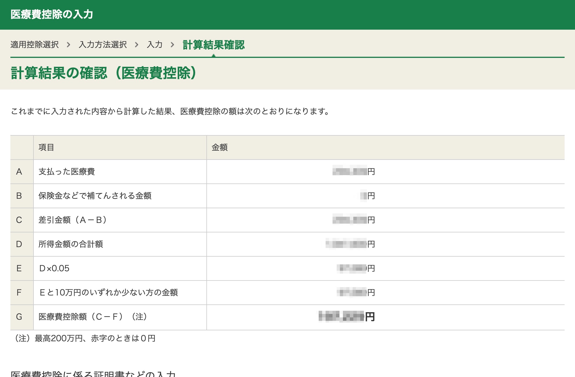計算結果の確認(医療費控除)