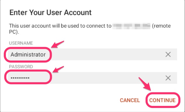 Enter Your User Account