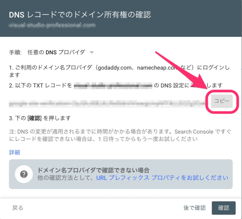 DNSレコードでのドメイン所有権の確認