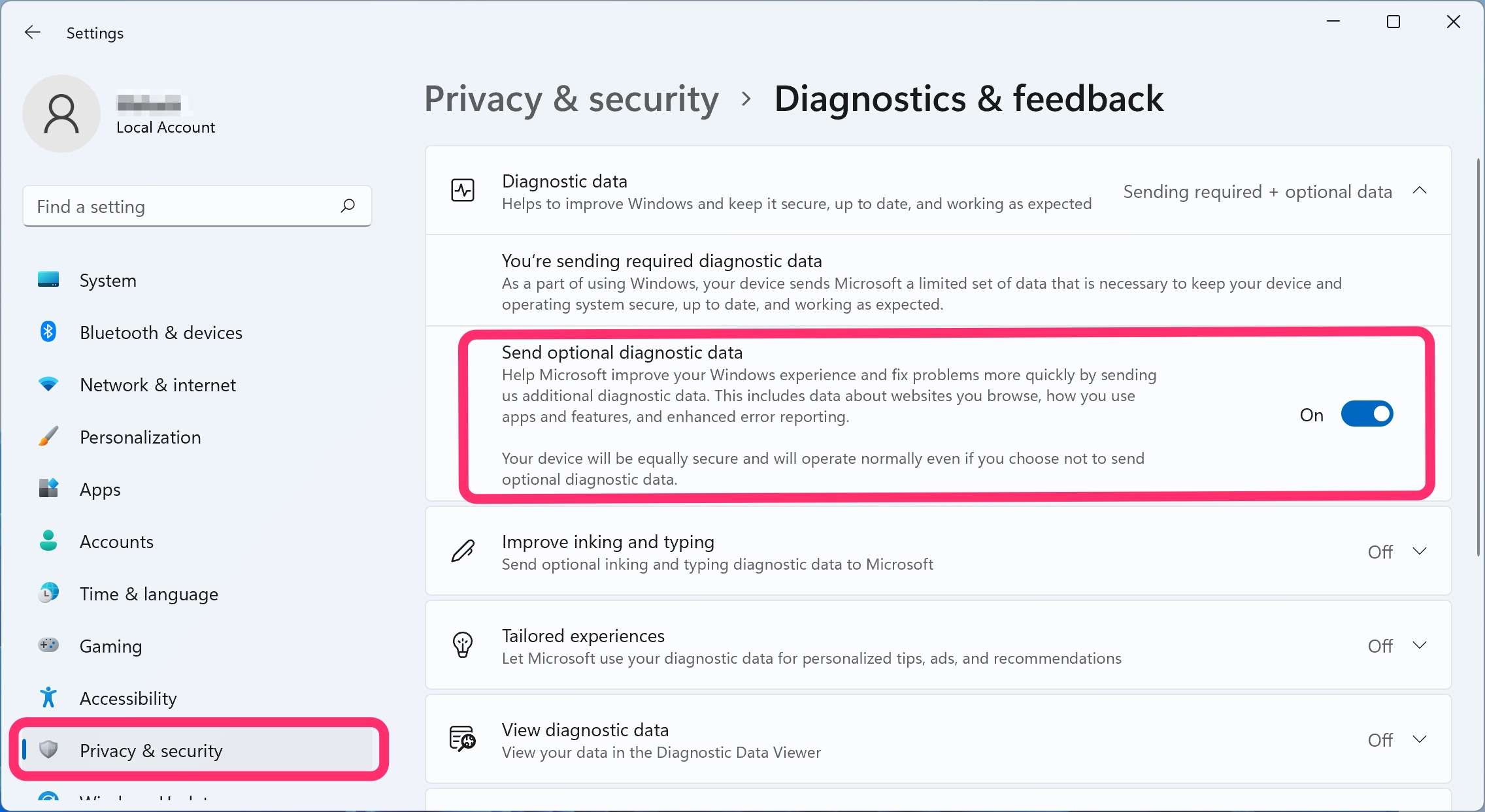 Send optional diagnostic data