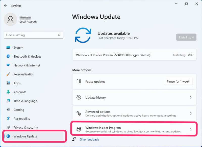 Settings - Windows Update - Windows Insider Program