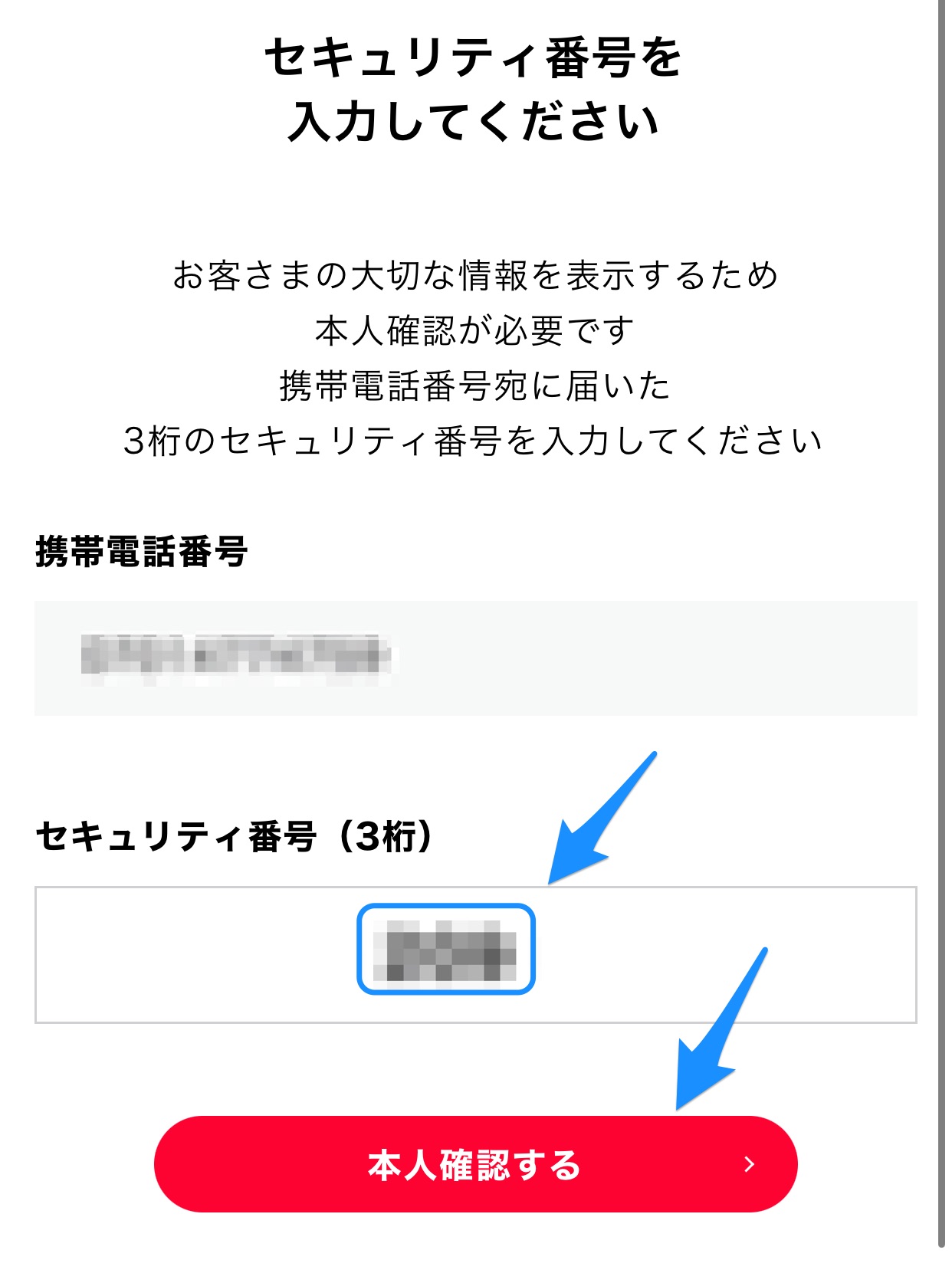 セキュリティ番号を入力してください